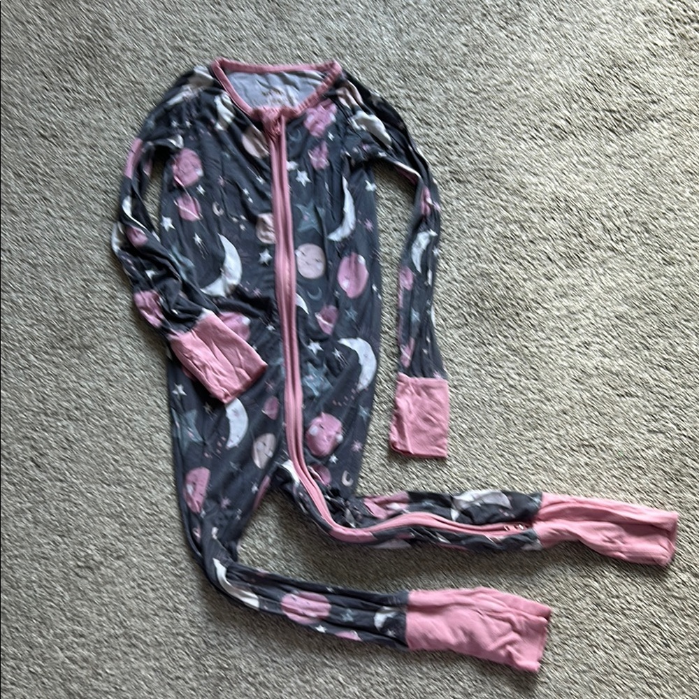 Little Sleepies Moon and Stars Footie in Pink and Gray